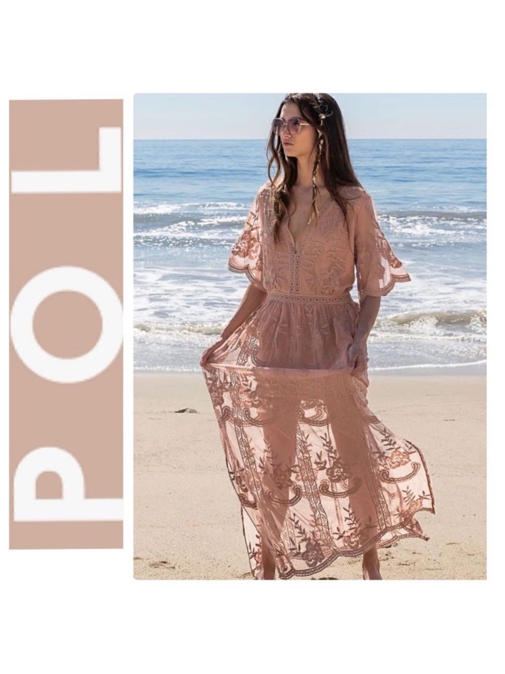 POL “Dress Me In Lace” Cotton Maxi Lace Romper Caramel Festival Coastal Boho M/L